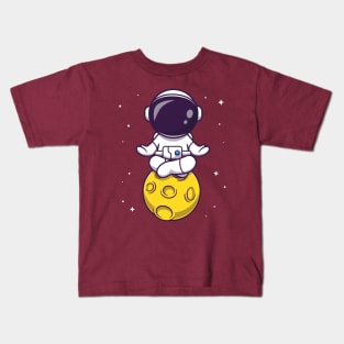 Cute Astronaut Meditation on Moon Cartoon Kids T-Shirt